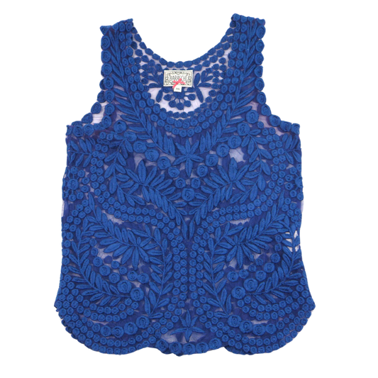 Baraschi Embroidered Lace Blouse – Royal Blue Statement Top | Size XS