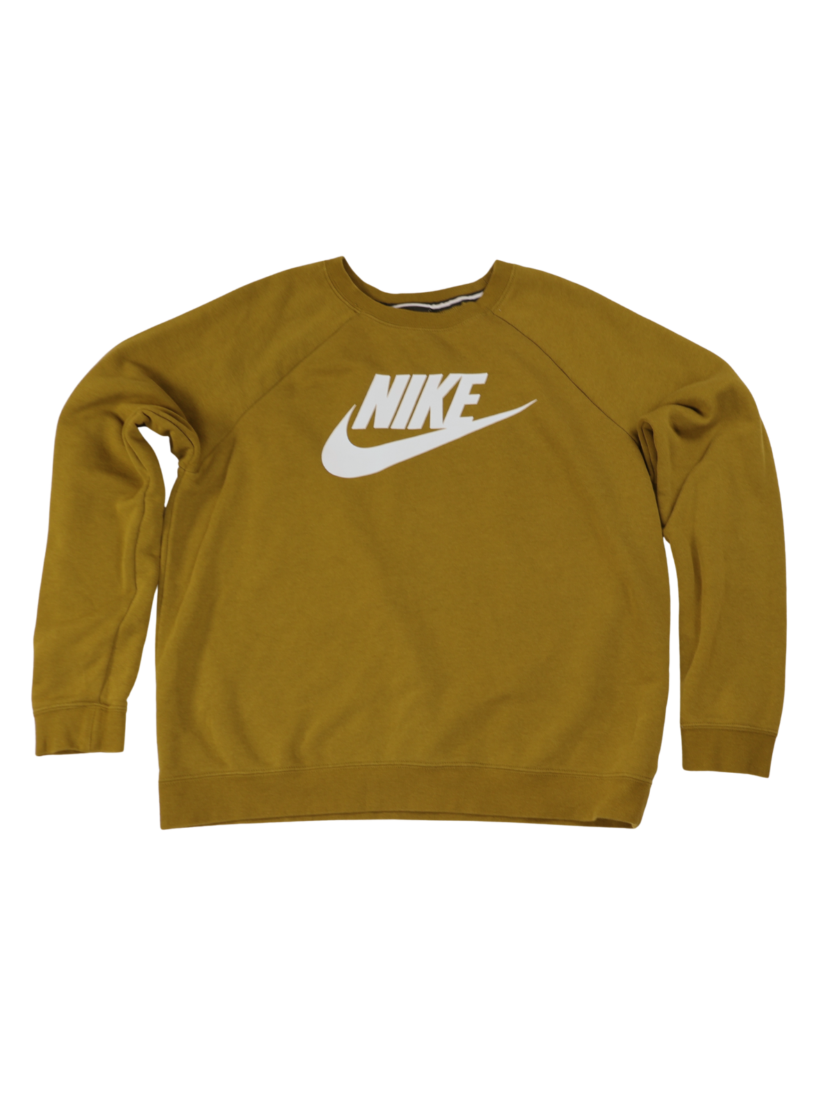 Nike Olive Green Fleece Sweatshirt Large White Logo Crewneck Athleisure