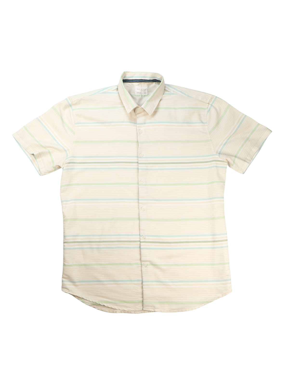 DAY & AGE Men’s XL Coastal Stripe Button Front Shirt Taupe Green Blue Casual