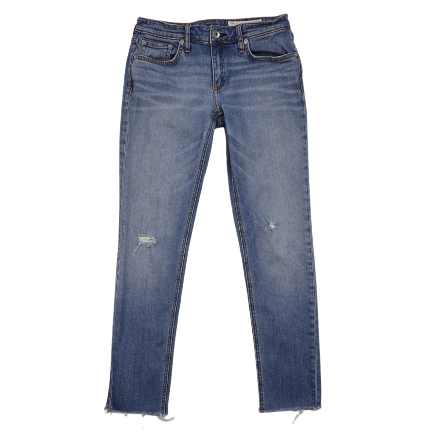 Rag & Bone Distressed Skinny Jeans – Size 25 – Medium Wash Raw Hem Denim