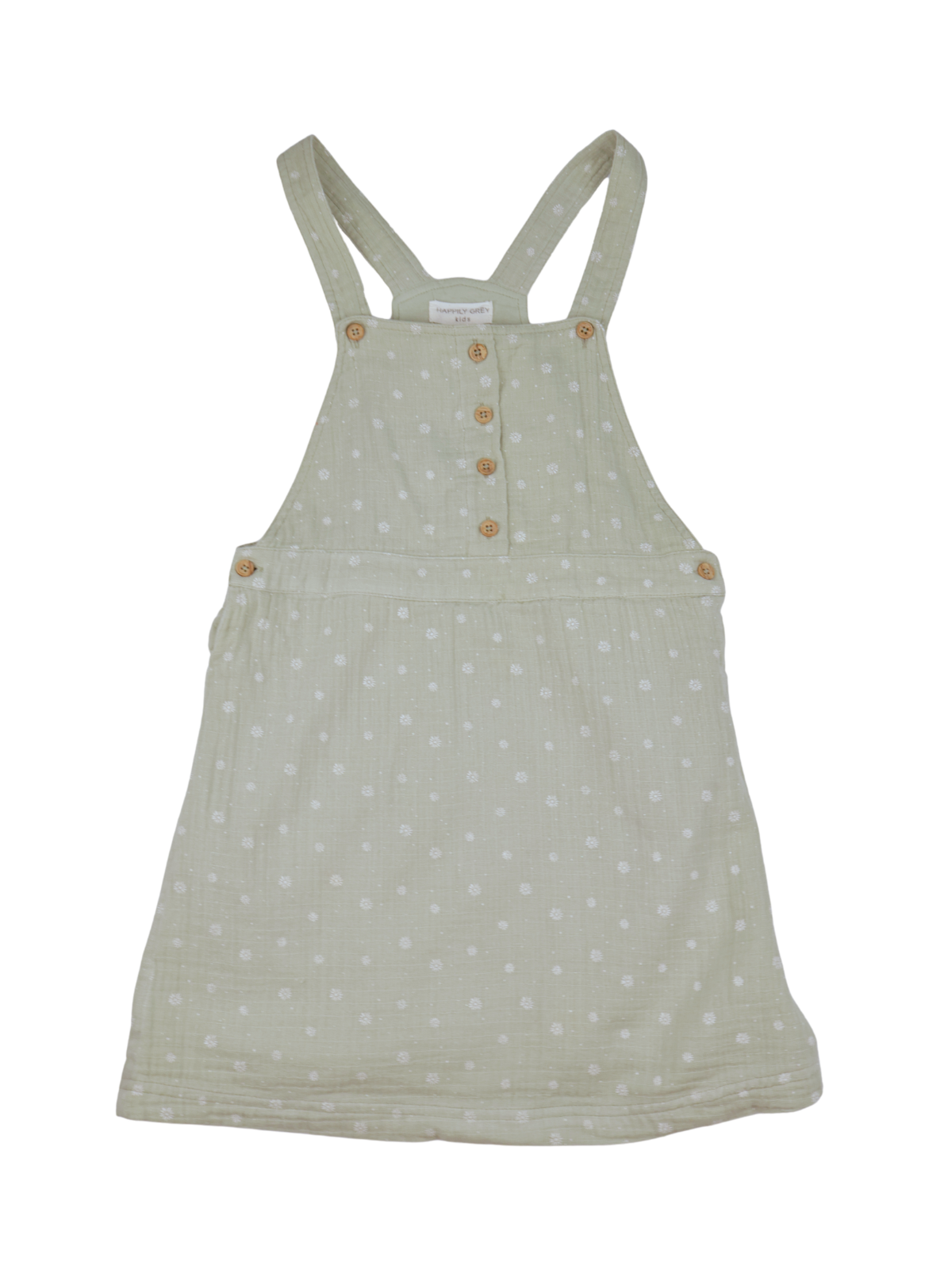 Happy Grey Sage Polka Dot Overall Dress Kids Size 8 | Soft Cotton Summer Dress