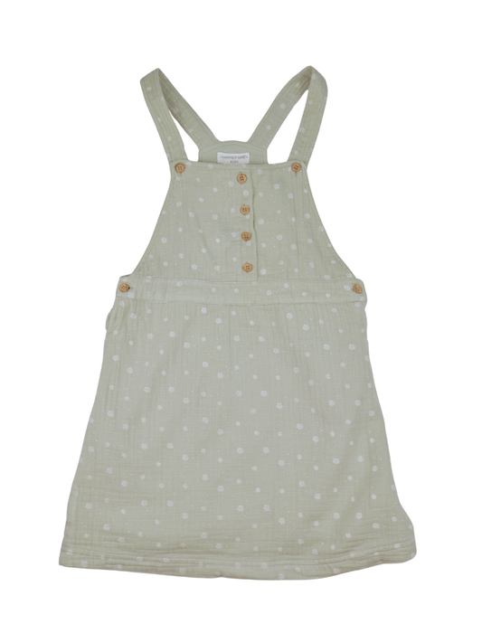 Happy Grey Sage Polka Dot Overall Dress Kids Size 8 | Soft Cotton Summer Dress