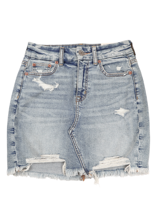 American Eagle Curvy Hi-Rise Distressed Denim Mini Skirt NWT Size 0