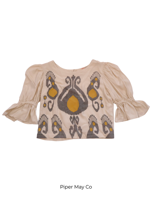 Bombay Paisley Printed Statement Blouse – Soft Neutral | Size XXS