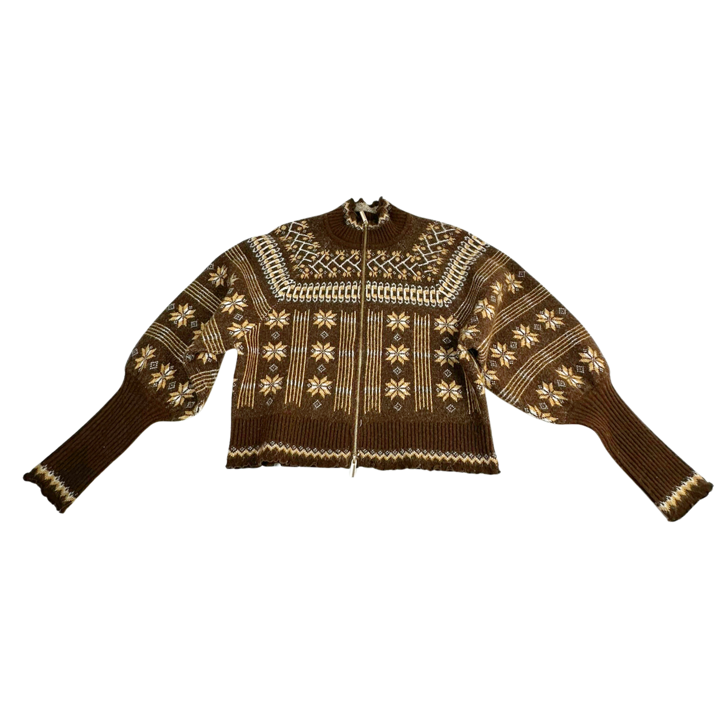 House of Harlow Brown Nordic Zip Sweater – Size Large