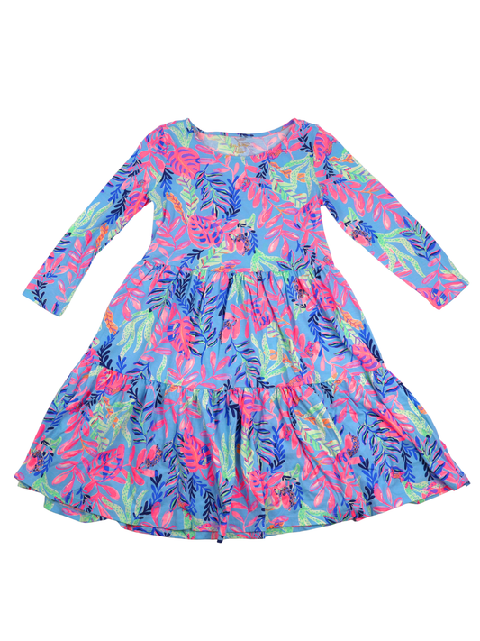 Lilly Pulitzer Tropical Tiered Dress XXS | Vibrant Blue Pink Print | Resort Ready Statement Piece