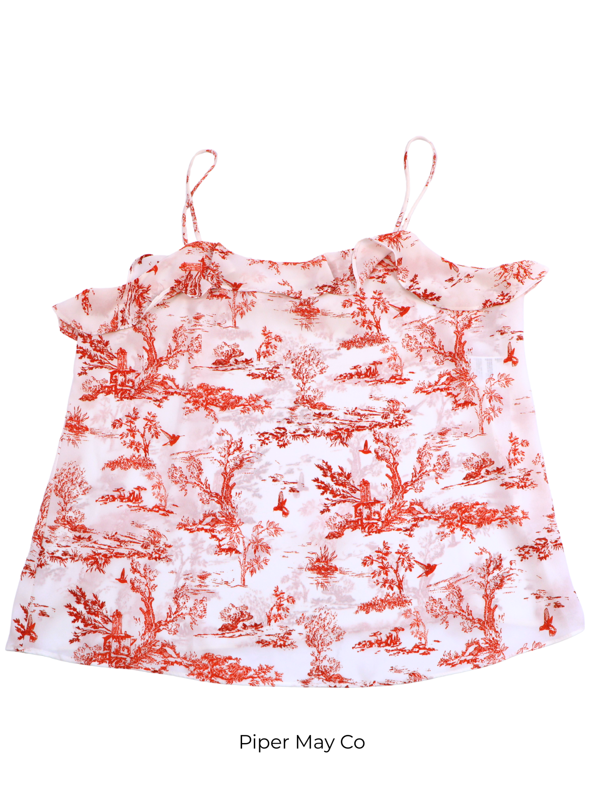 Bar III Red Toile Ruffle Camisole Tank – Statement Print | Size Large