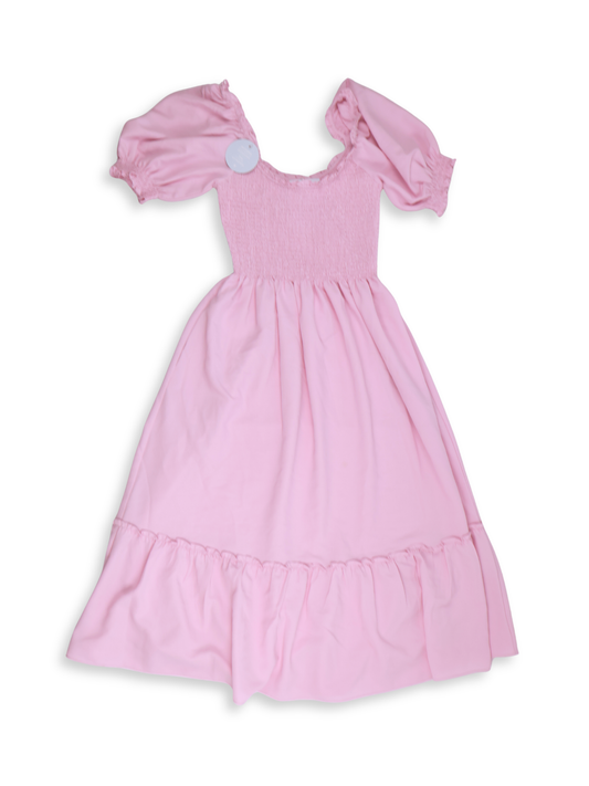 Hill House Home Louisa Nap Dress Ballet Pink Smocked Maxi Puff Sleeve Size Small NWT