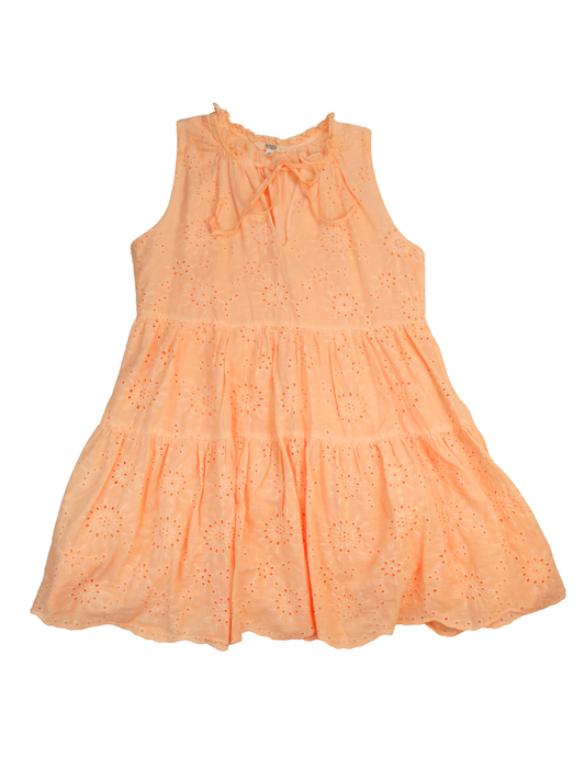 BB Dakota Orange Eyelet Dress – Embroidered Tiered Mini | Size Medium