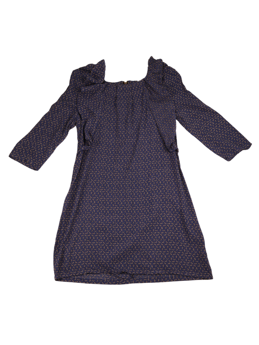 Cotton Candy Blue Bee Print Dress | Ruffle Shoulder Mini Dress | Size Medium