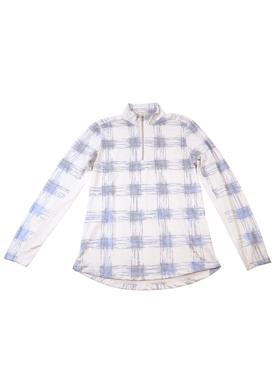 SanSoleil UPF 50 1/4 Zip Pullover | Blue Plaid | Performance Top | XS