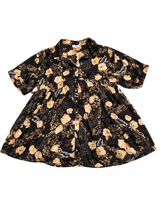 Entro Black Floral Babydoll Dress | Oversized Boho | Pockets | Size Large