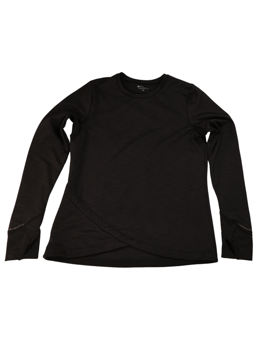Athleta Black Long Sleeve Running Top Medium Thumbholes Zip Pocket Activewear