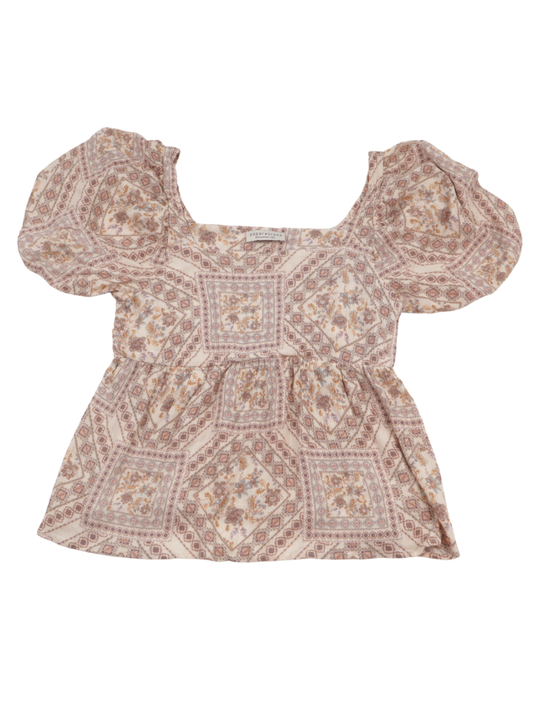 Paper Crane Boho Printed Blouse – Soft Feminine Peasant Top (Size Large)