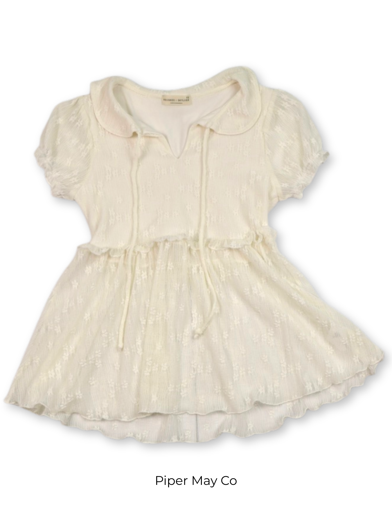 Frankie & Skylar Textured Cream Babydoll Blouse | Feminine Tie Front Top XS