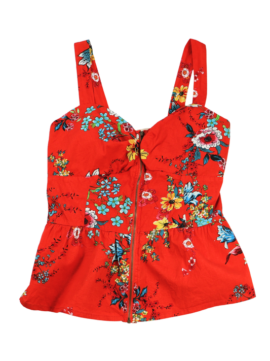Liberty Love Floral Peplum Tank Top Large Red Boho Cottagecore Boutique