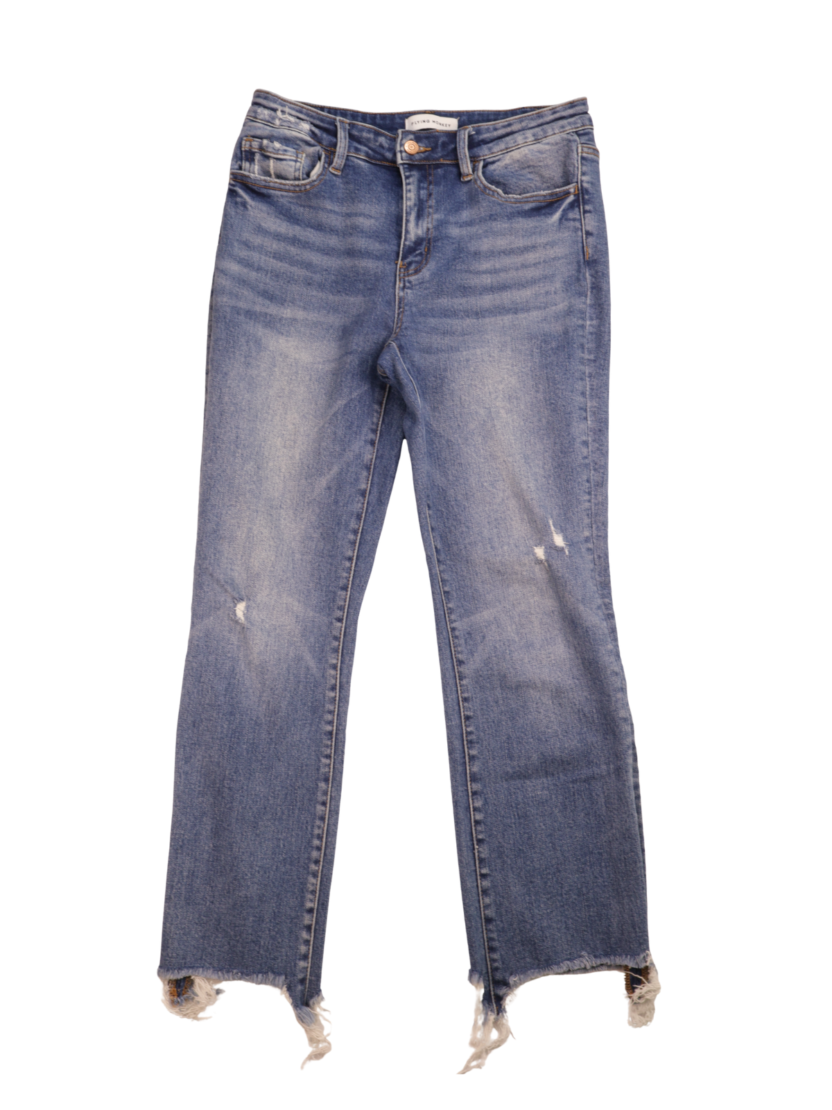 Flying Monkey High-Rise Distressed Ankle Jeans – Raw Hem Denim (Size 30)