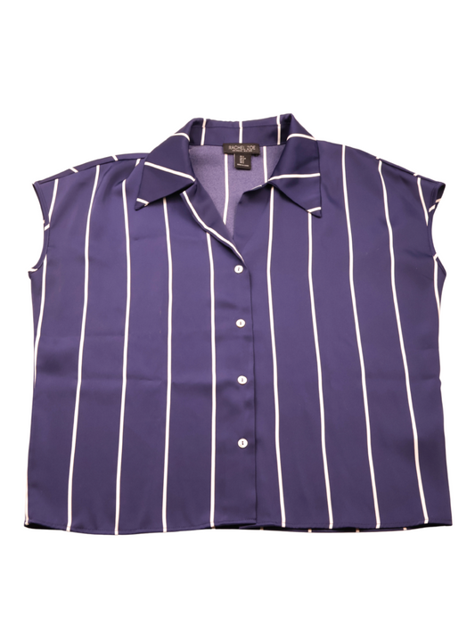 Rachel Zoe Navy Stripe Button Front Blouse | Tailored Relaxed Fit | Size M