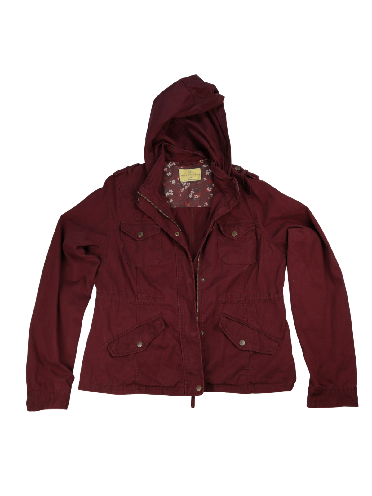Prince & Foxy Maroon Utility Jacket | Hooded Cargo Military Style Jacket | XL