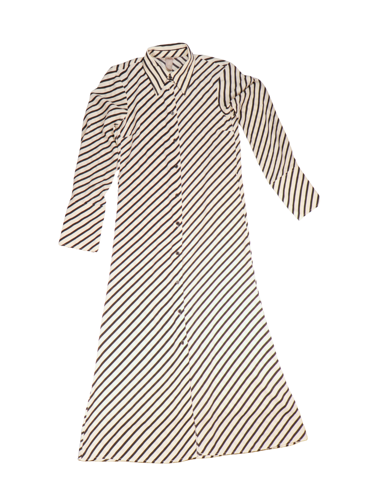 Zara Black Cream Stripe Maxi Shirt Dress Size Small Long Sleeve Button Front