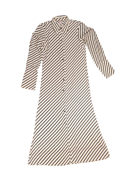 Zara Black Cream Stripe Maxi Shirt Dress Size Small Long Sleeve Button Front