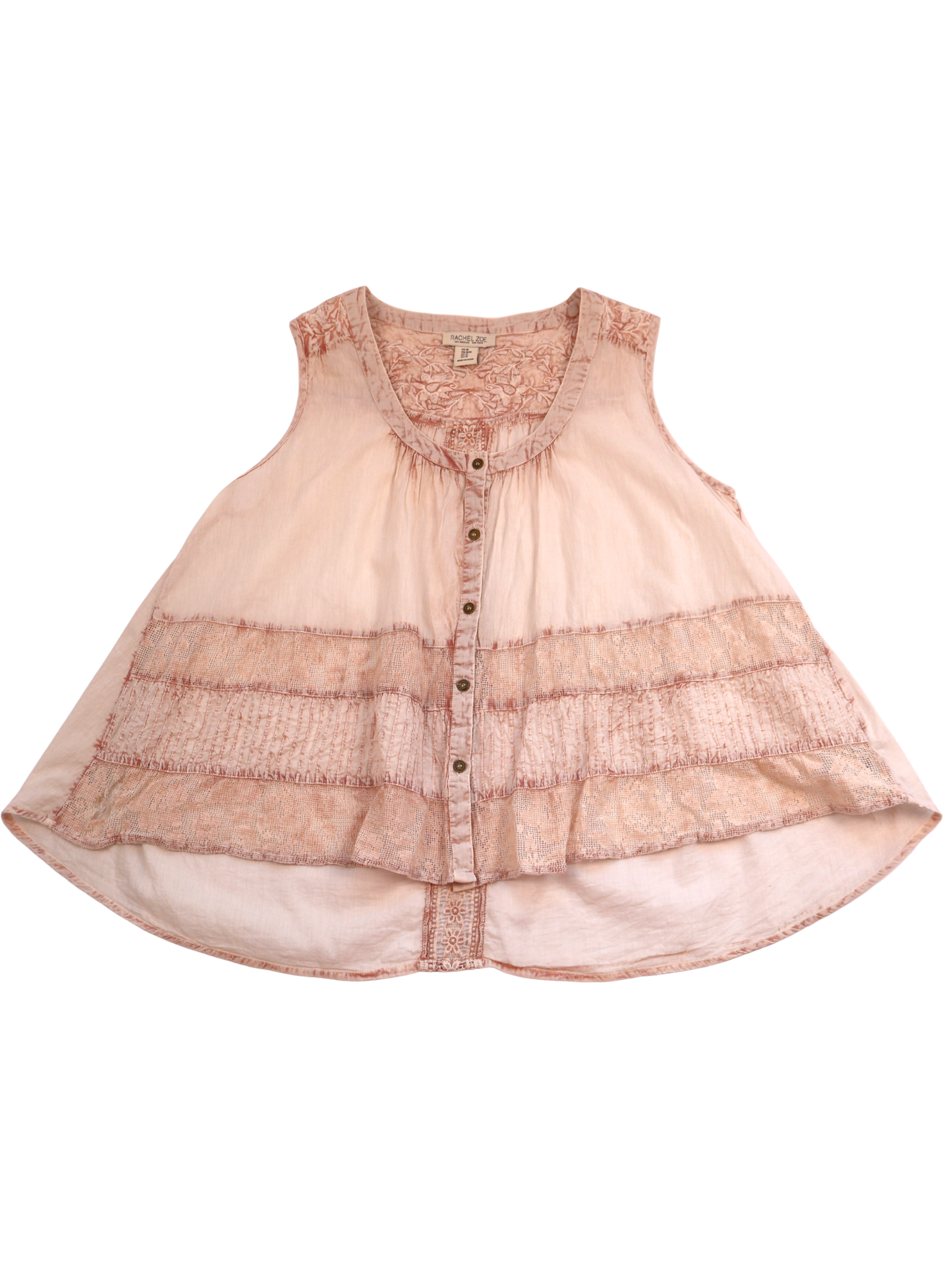 Rachel Zoe Blush Textured High-Low Button Front Top – Soft Luxe Boho Essential | Size Medium
