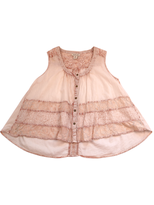 Rachel Zoe Blush Textured High-Low Button Front Top – Soft Luxe Boho Essential | Size Medium