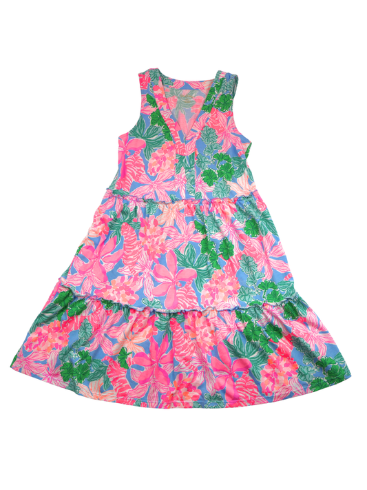 Lilly Pulitzer Tropical Floral Dress XXS – Vibrant Resort Tiered Mini