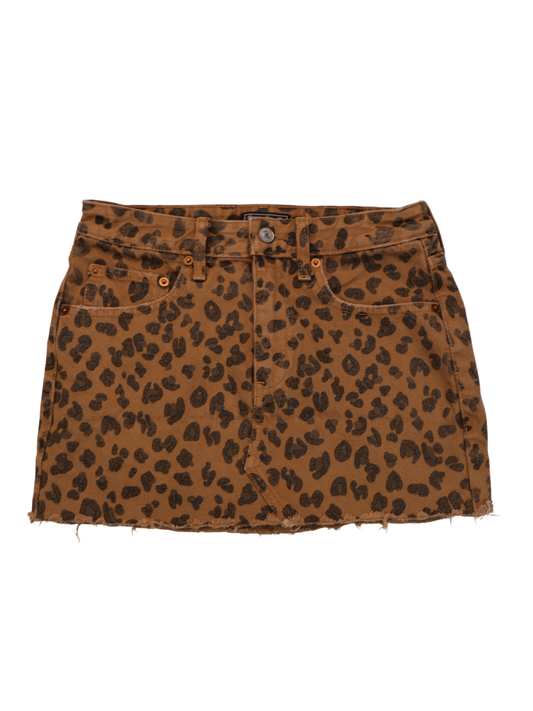 Abercrombie Leopard Print Denim Mini Skirt Size 25 | Statement Jean Skirt