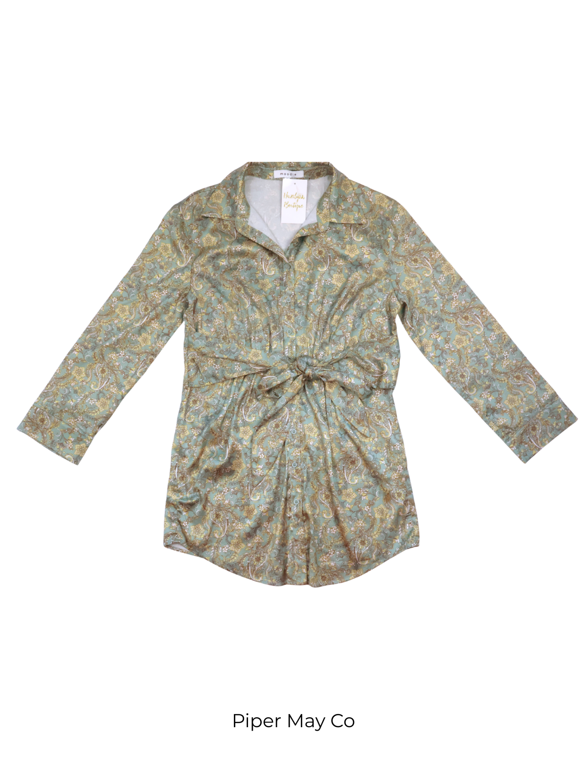 Moodie NWT Printed Tie-Waist Shirt Dress – Effortless Luxe Essential | Size Medium