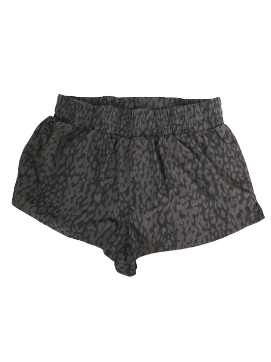 Varley Leopard Athletic Running Shorts Large Black Gray High Rise Activewear