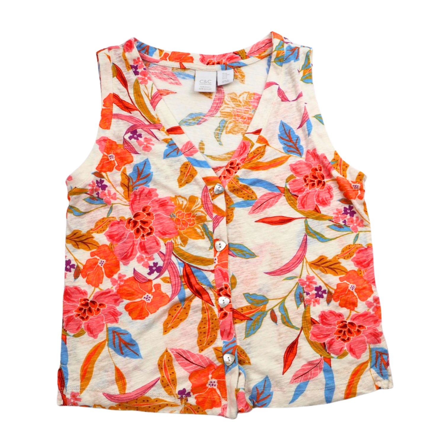 C & C California Floral Button Front Tank Top Size Medium