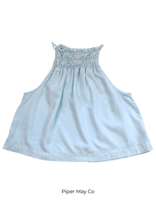 Bella Dahl Smocked Halter Tank – Soft Blue Luxe Essential | Size Medium