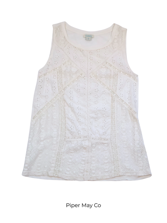 Sundance Lace Tank Top – Soft White Boho Essential | Size XS