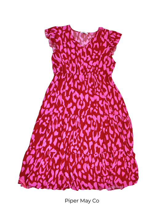 Rusttydustty  Statement Dress – Bold Red Print | Size 3XL