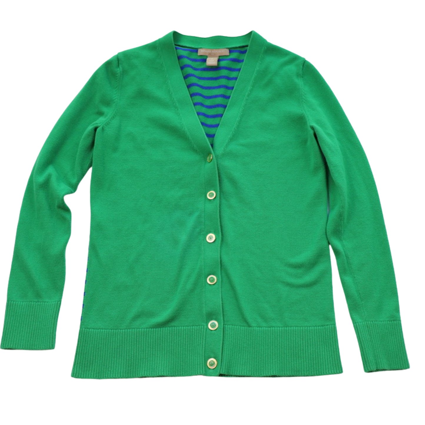 Banana Republic Green Cardigan Sweater | Gold Button Front | Size Small | Classic Elevated Knit