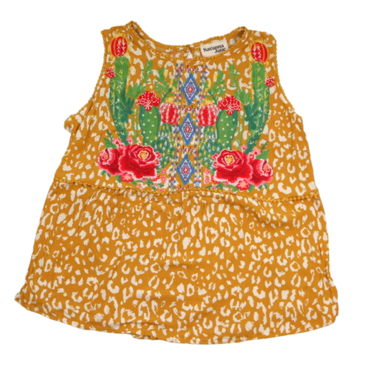 Savanna Jane Embroidered Boho Blouse – Mustard Cactus Floral | Size 1X