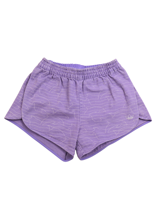 Adidas Purple Dolphin Print Shorts – 100% Cotton | Size Small | Playful Sport Style