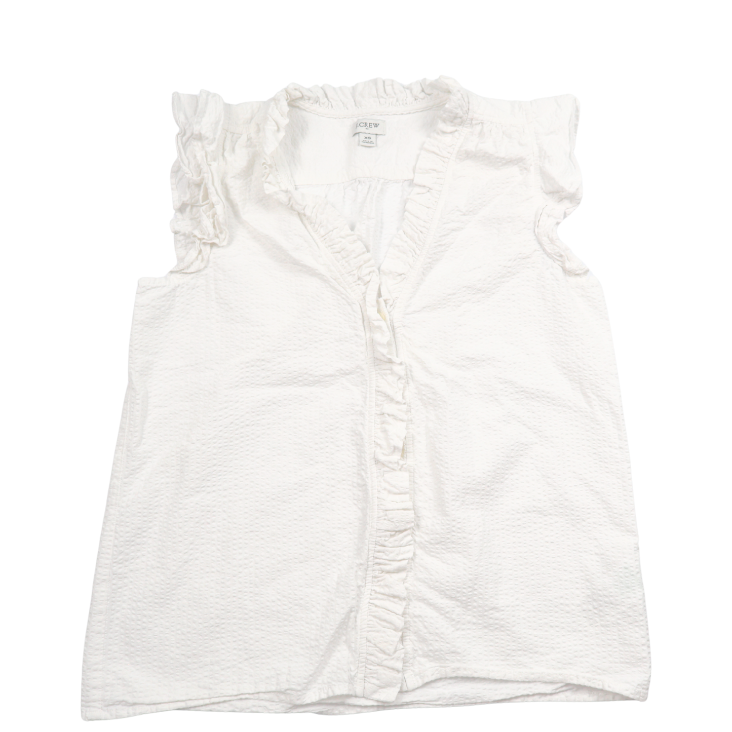 J.Crew White Ruffle Blouse – Size XS – Feminine Sleeveless Textured Top