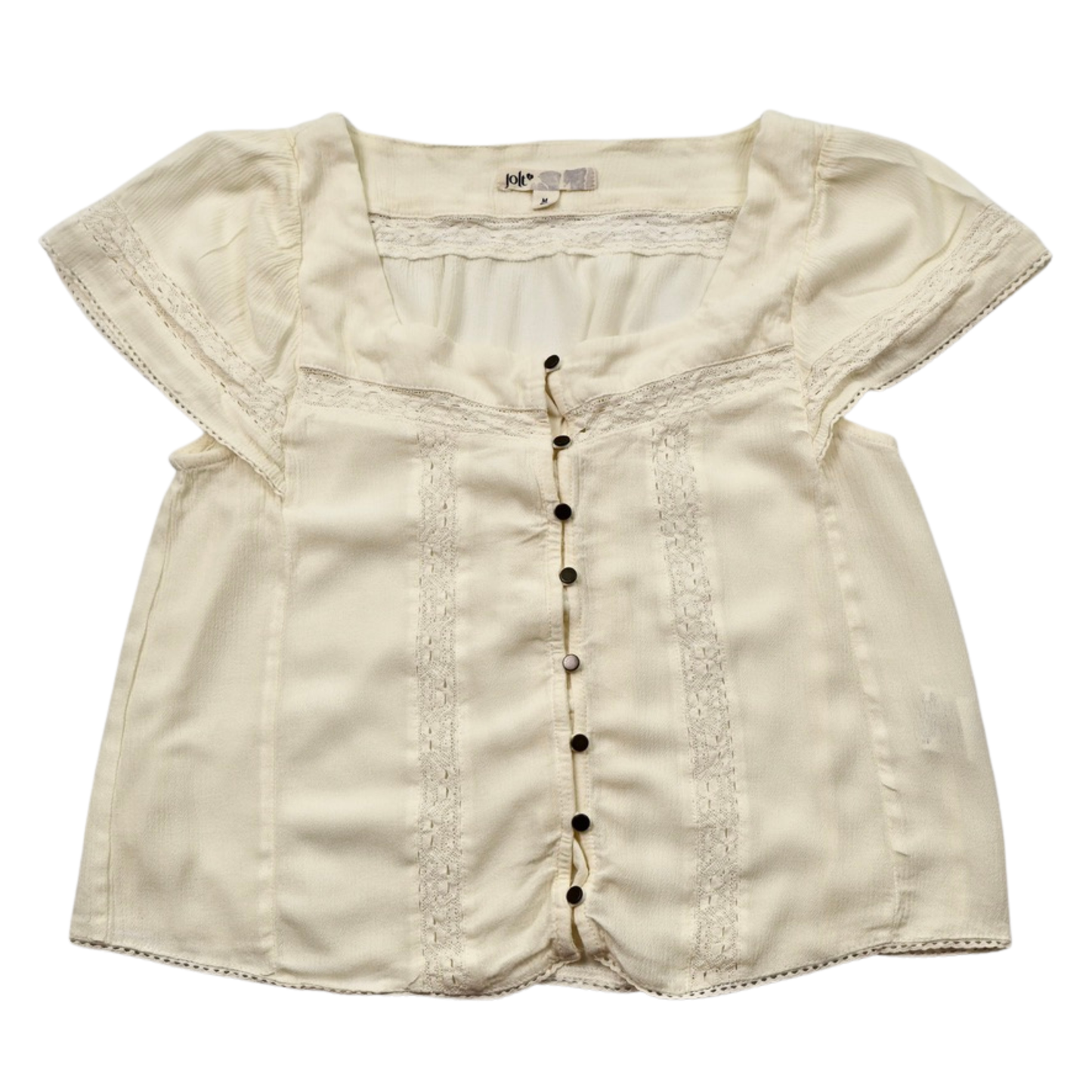 Jolt Lace Trim Button Blouse – Soft Cream | Size Medium
