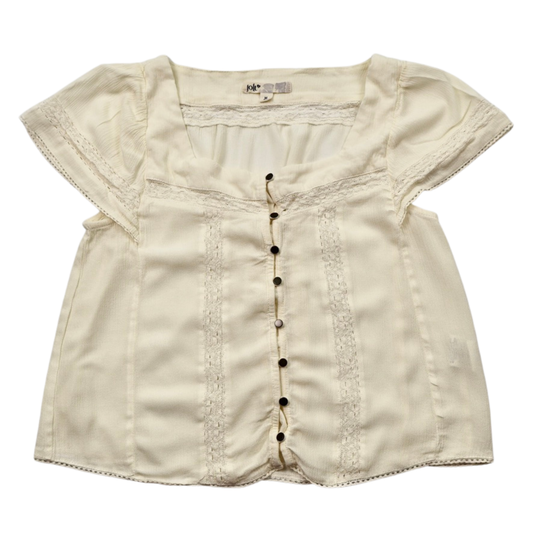 Jolt Lace Trim Button Blouse – Soft Cream | Size Medium