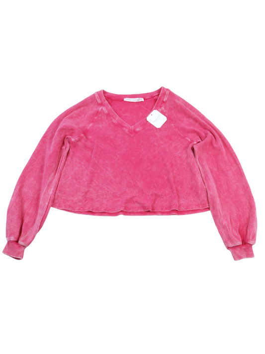 Alter’d State Pink Waffle Knit Crop Top | Soft Textured V-Neck | XS | NWT