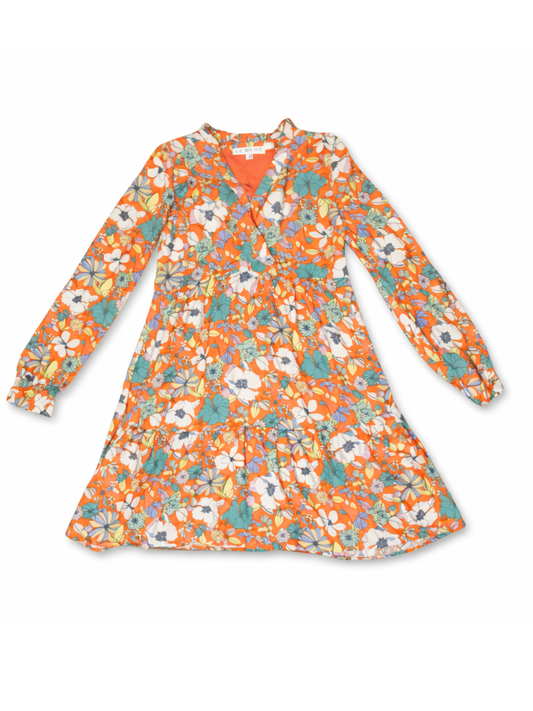 Karlie Floral Mini Dress – Bold Orange Statement | Long Sleeve Boutique Style | Size Small