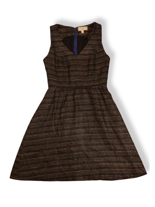 Anthropologie Moulinette Soeurs Dress Size 2 | Textured Brown Fit & Flare w/ Pockets