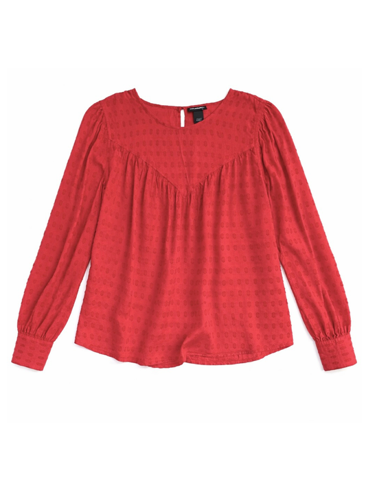 Wrangler Retro Textured Red Peasant Blouse Size Medium Boho Western