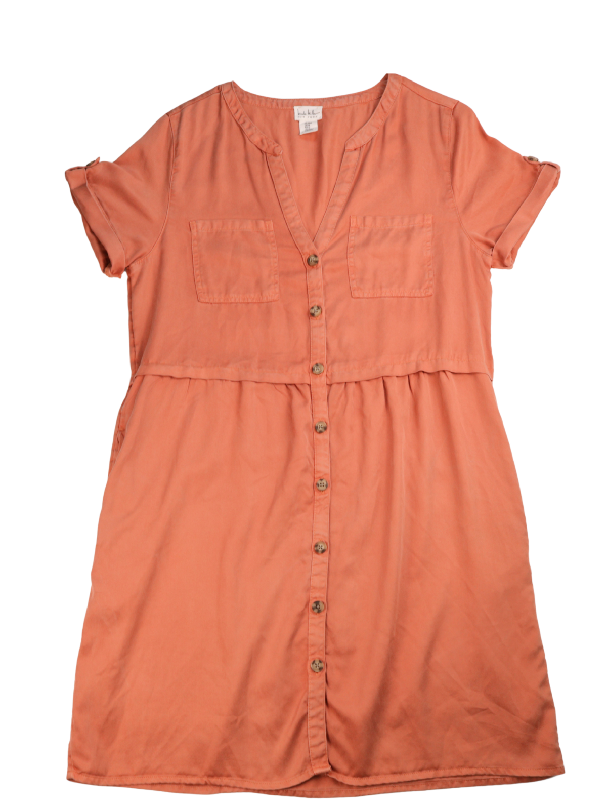 Nicole Miller Coral Button Front Dress – Effortless Everyday Statement (Size Medium)