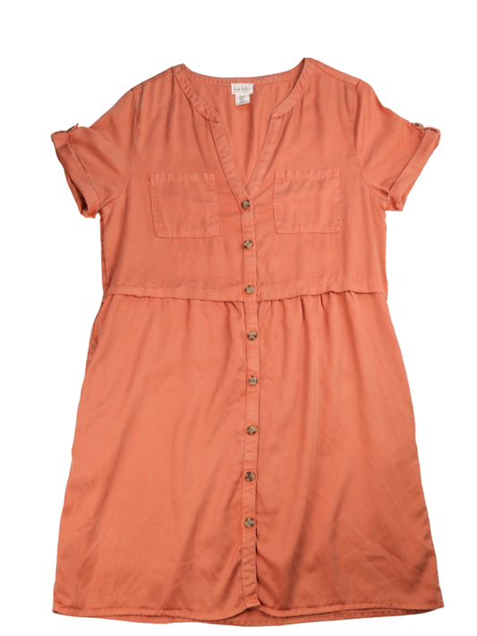 Nicole Miller Coral Button Front Dress – Effortless Everyday Statement (Size Medium)