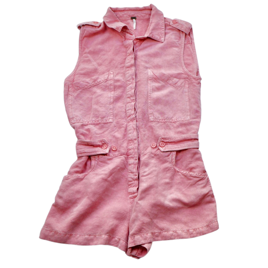 Young Fabulous & Broke Pink Utility Romper Size Small Sleeveless Button Front
