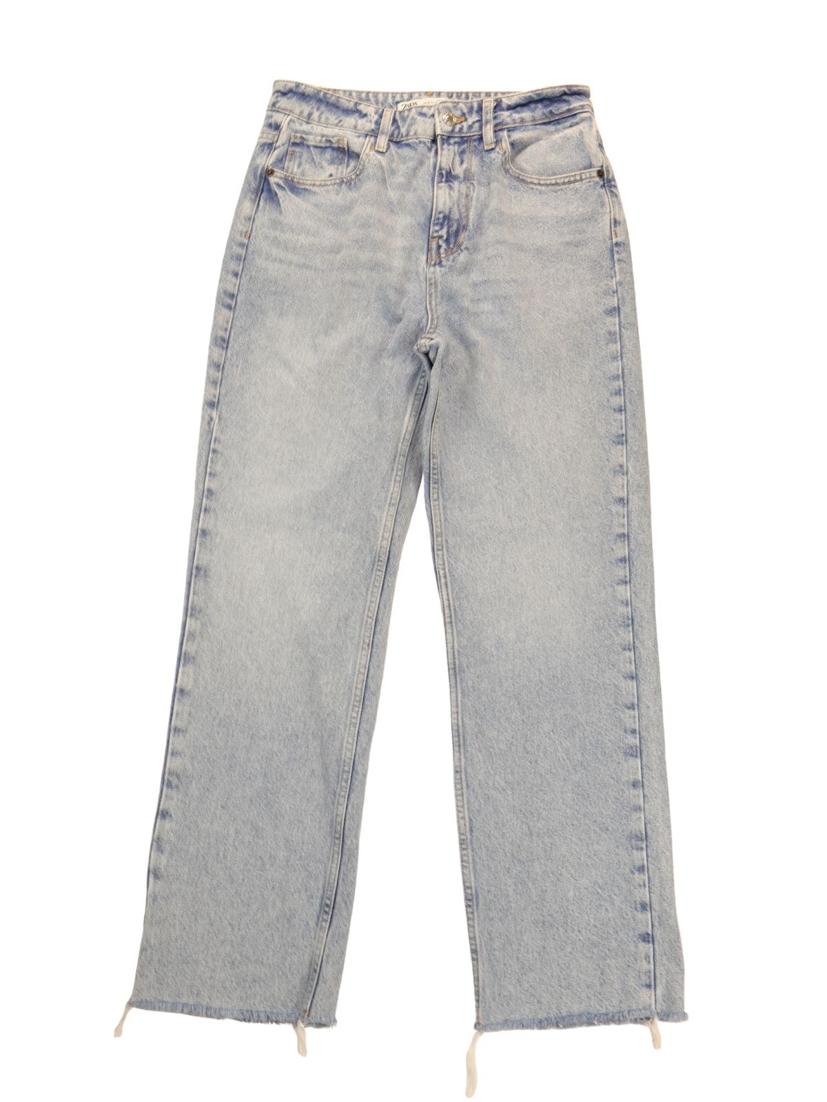 Zara High Rise Wide Leg Jeans Size 6 Light Wash Raw Hem Cropped Denim