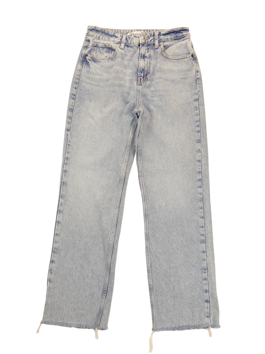 Zara High Rise Wide Leg Jeans Size 6 Light Wash Raw Hem Cropped Denim